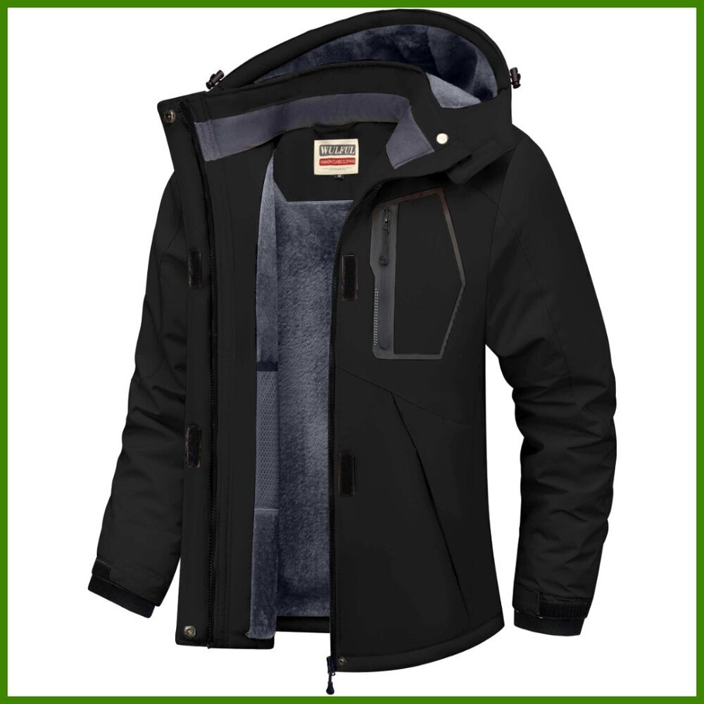 Waterproof Ski Jacket Fleece Lined Windproof Winter Coat with Hood